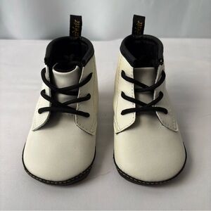 Dr. Martens Baby Boots - White Leather, Black Laces, Soft Sole Infant Sz 3